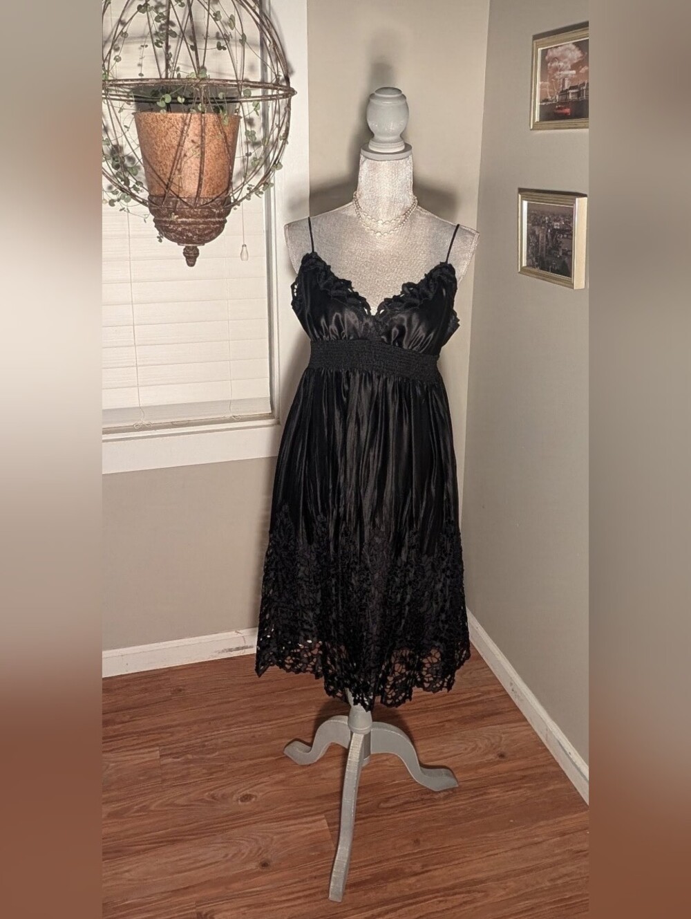 BCBGMAXAZRIA Silk Empire Cutwork Lace Slip Dress